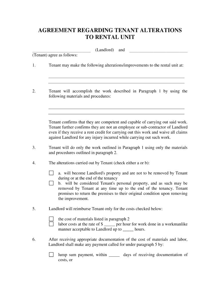 Tenant Will Do Only the Work Outlined in Paragraph 1 Using Only the Materials  Form