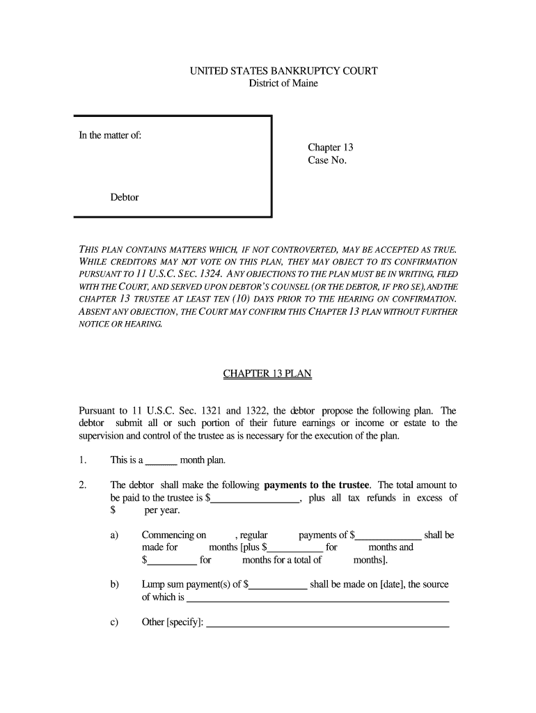 Chapter 13District of MaineUnited States Bankruptcy Court  Form