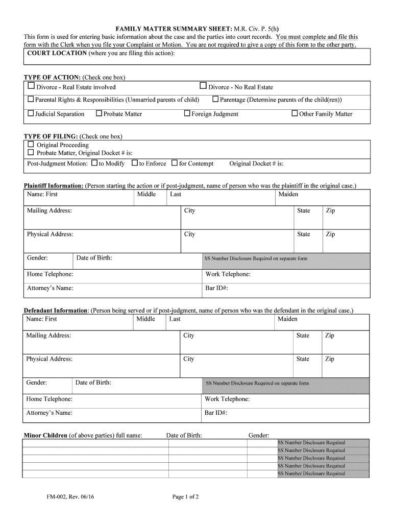 CV 001, Summary Sheet, Rev 06 14 Maine Gov  Form