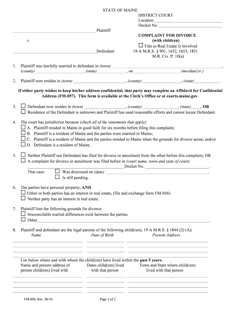 FM 004, Rev 06 16Divorce with Children Approved 6 7 16 DOCX  Form