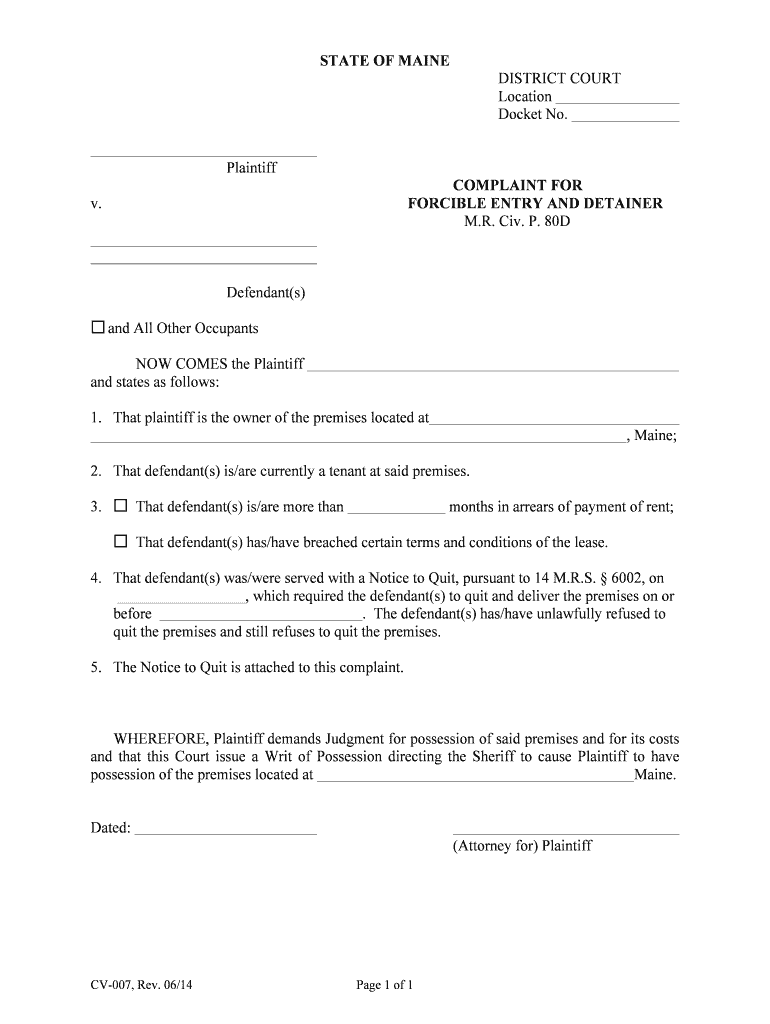 CIVIL TITLE 14 COURT PROCEDURE Maine Legislature  Form