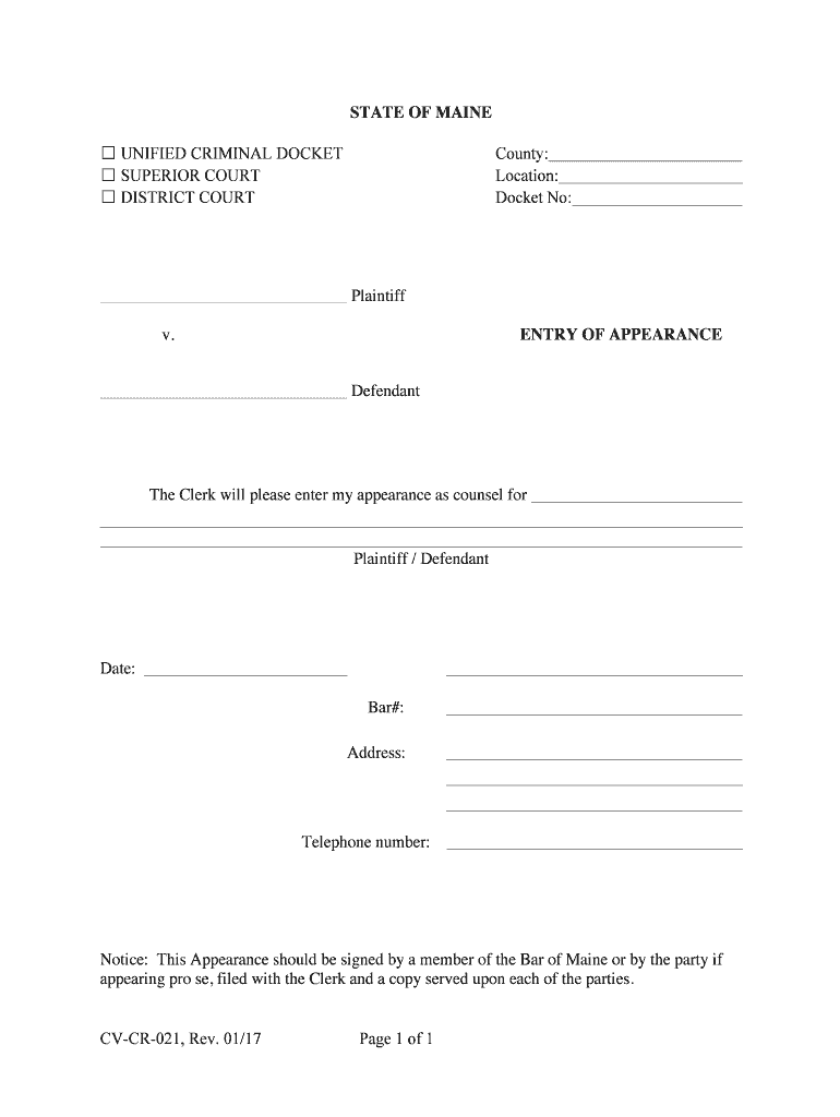 CV 021, Entry of Appearance, Rev 01 17 DOC  Form