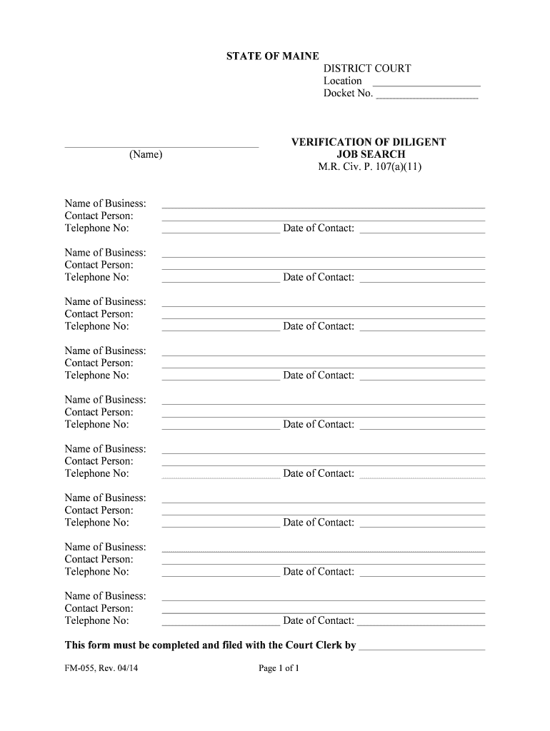 STATE of MAINE DISTRICT COURT Docket No VERIFICATION of  Form