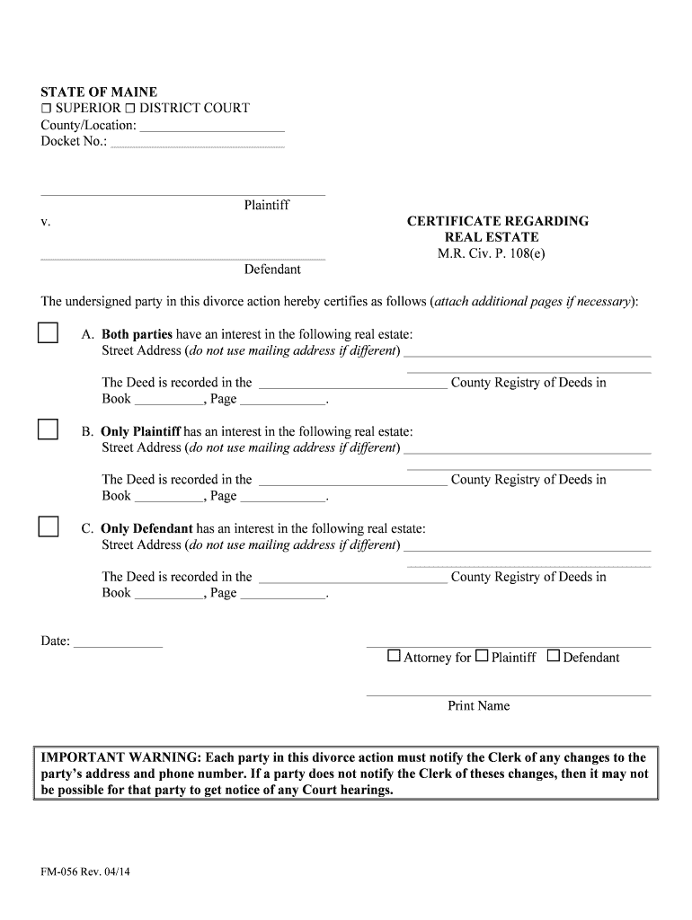 FM 056, Cert Re Real Estate, Rev 04 14 DOCX  Form