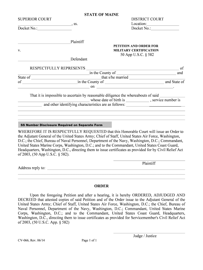 CV 066, Pet &amp;amp; Order Miltry Cert, Rev 06 14 DOC  Form