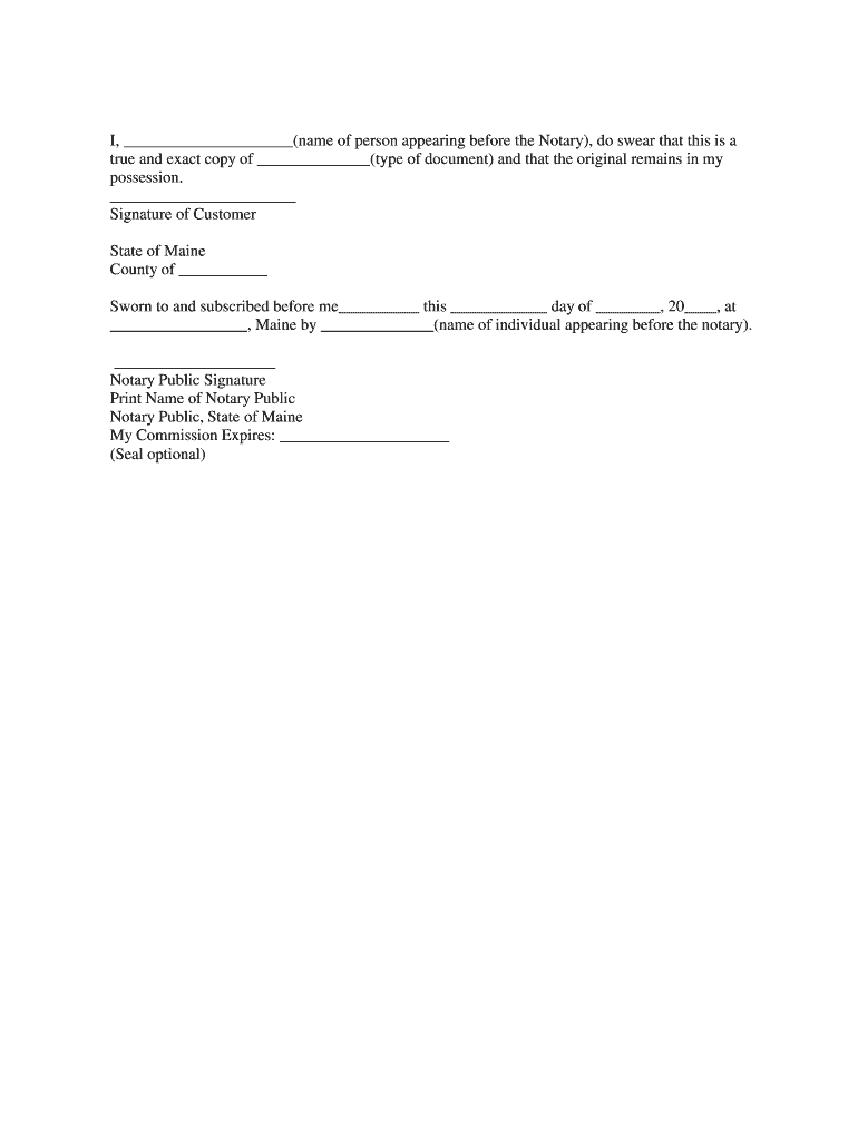 Certification of a Document Notary Acknowledgement  Form