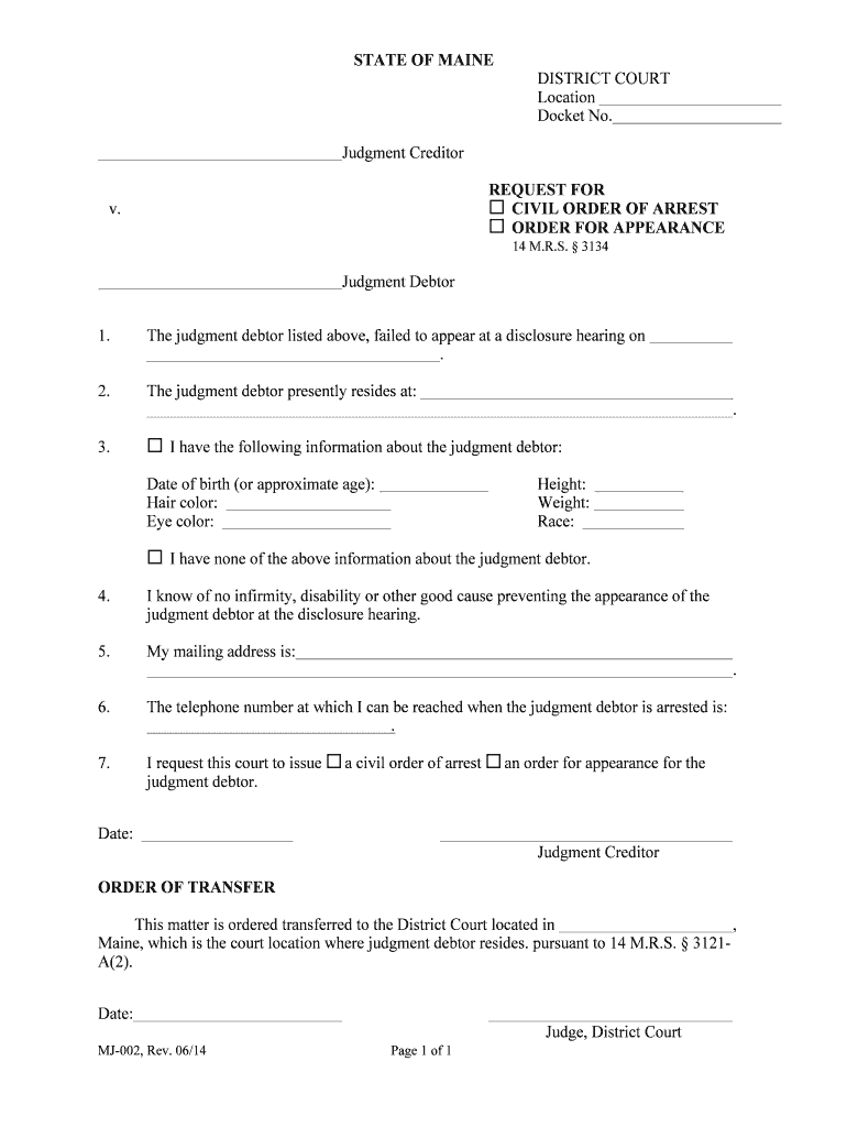 MJ 002, Request for COA or Order for Appearance, Rev 06 14 DOC  Form