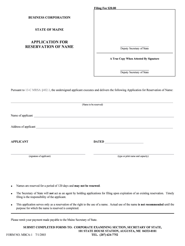 Pursuant to 13 C MRSA 402  Form