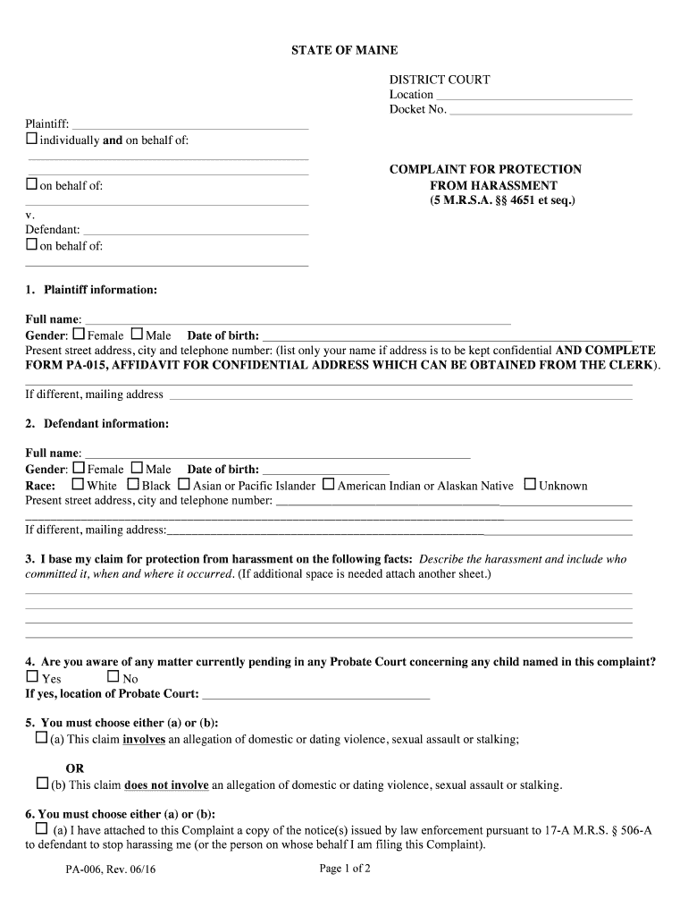 PA 012 Plaintiff's Motion to Dismiss Complaint  Form