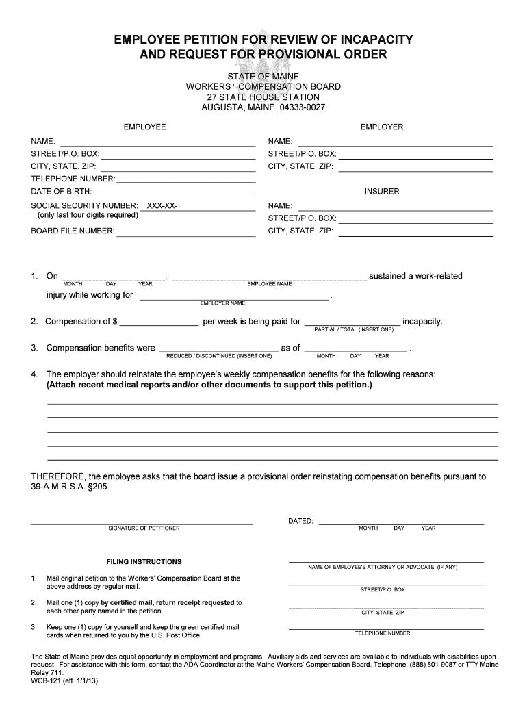 Employee Petition for Review of Incapacity and Maine Gov  Form