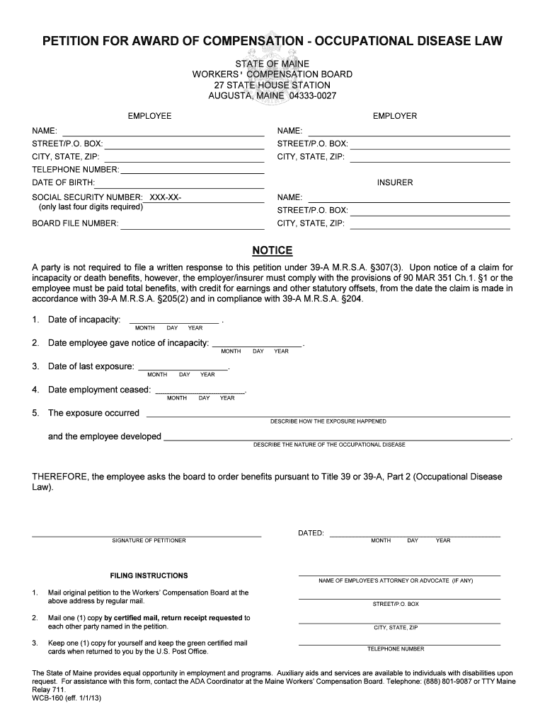 PETITION for AWARD of COMPENSATION Maine Gov  Form