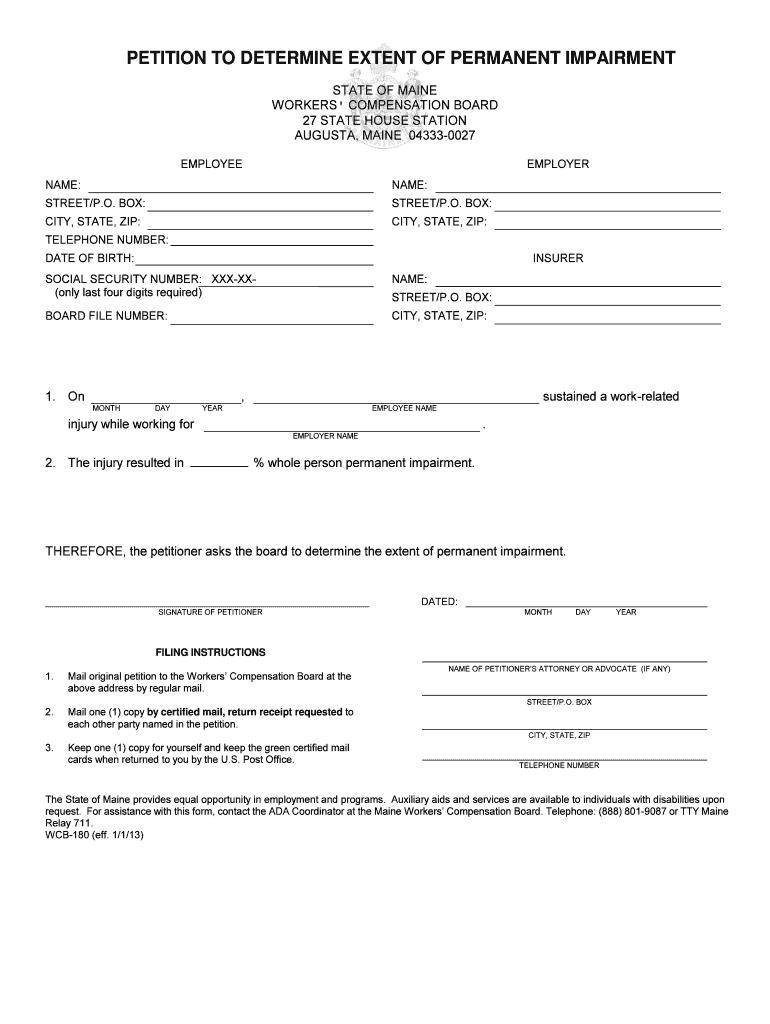 PETITION to DETERMINE EXTENT of PERMANENT IMPAIRMENT  Form