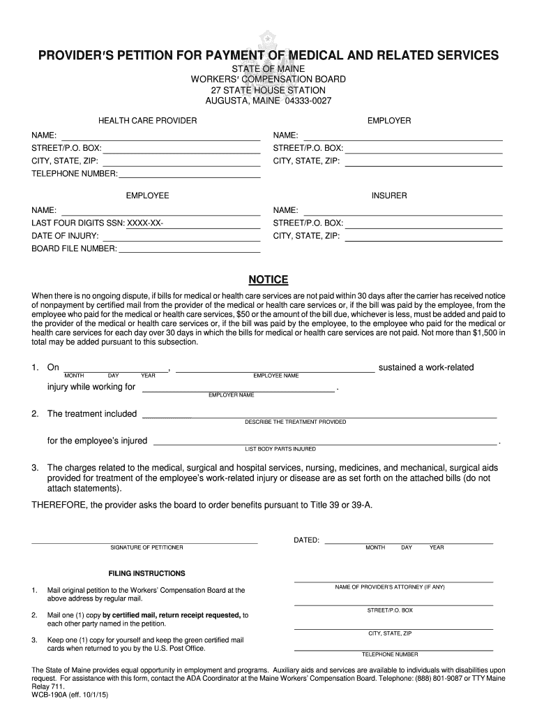 Provider's Petition for Payment of Medical and Maine Gov  Form