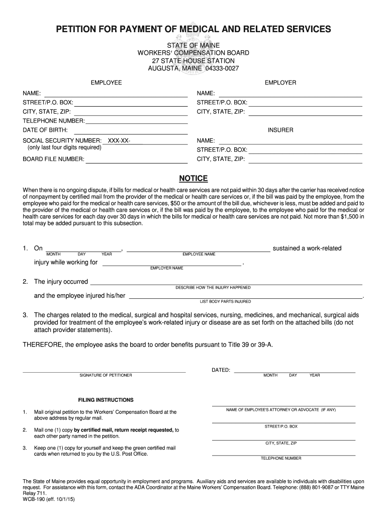 Form WCB 190A Provider's Petition for Payment of Medical