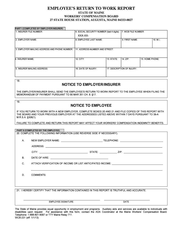 EMPLOYEE'S RETURN to WORK REPORT  Form