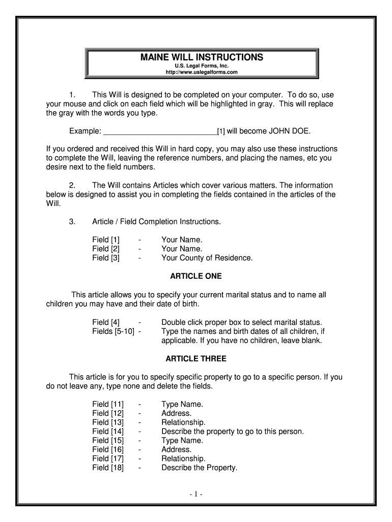 MAINE WILL INSTRUCTIONS Mutual Wills for Married Couple with  Form