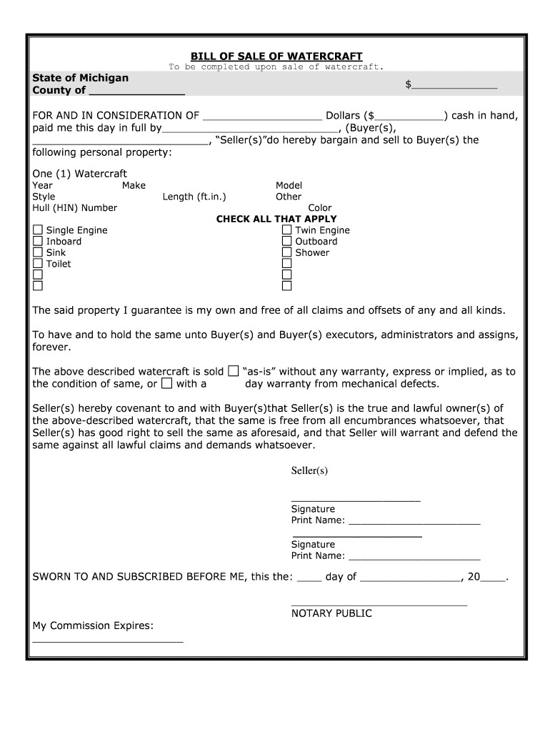 Tennessee Watercraft Bill of Sale Form Form Download