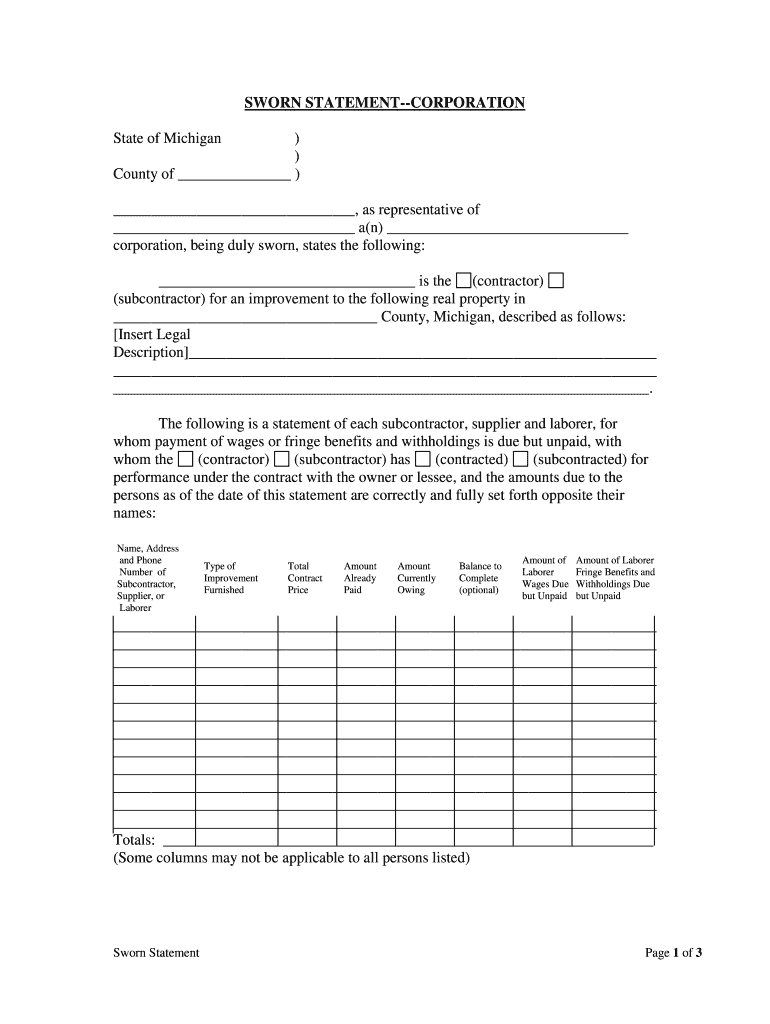 Affidavits State Bar of Michigan  Form