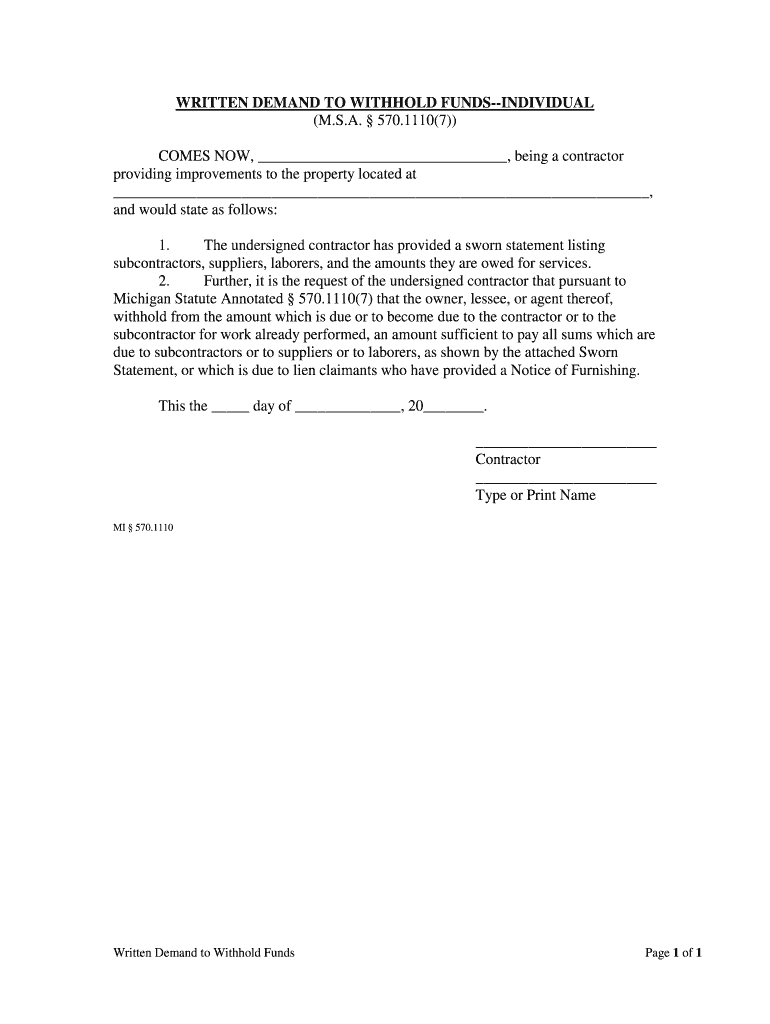 SWORN STATEMENT STATE of MICHIGAN SS COUNTY  Form