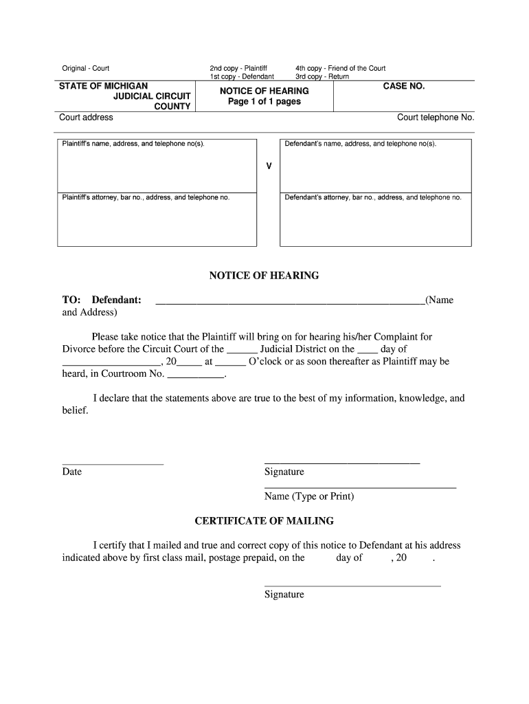 Fillable Online Michigan Notice of Hearing Form Fax Email Print