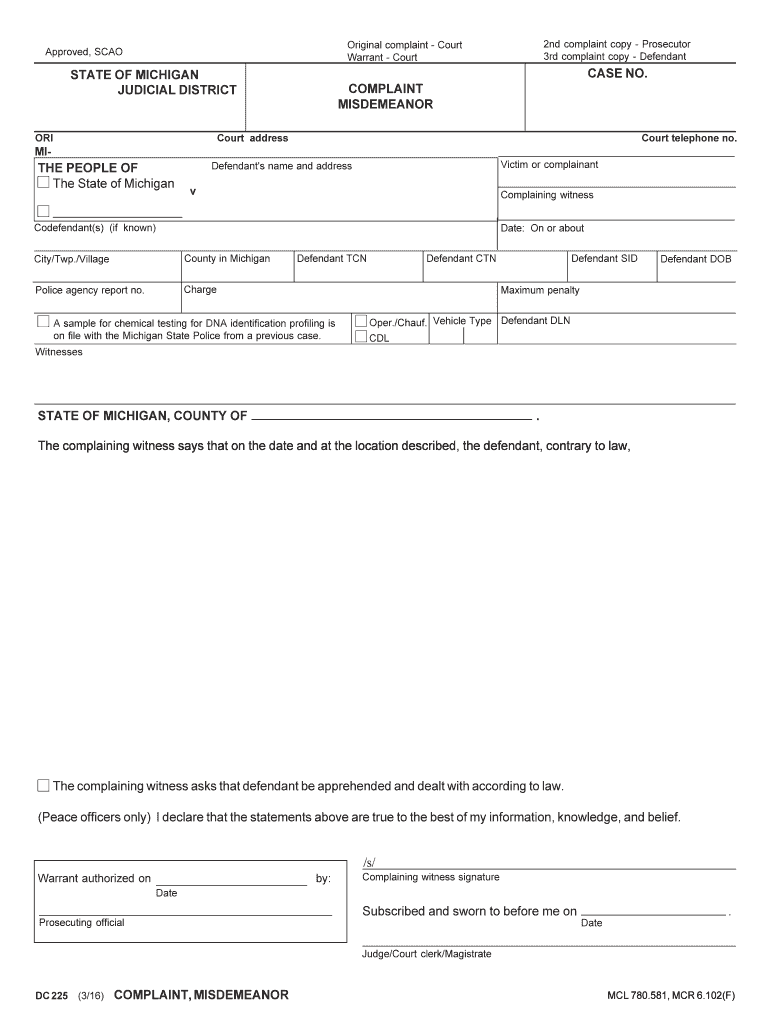 Original Court Approved, SCAO 3rd Copy Defendant STATE of  Form