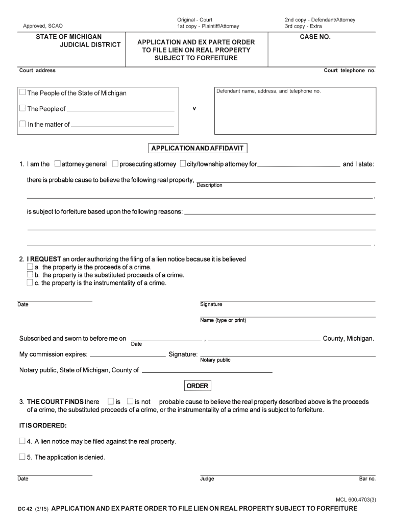 MC 94, Notice of Judgment Lien Michigan Courts State of  Form