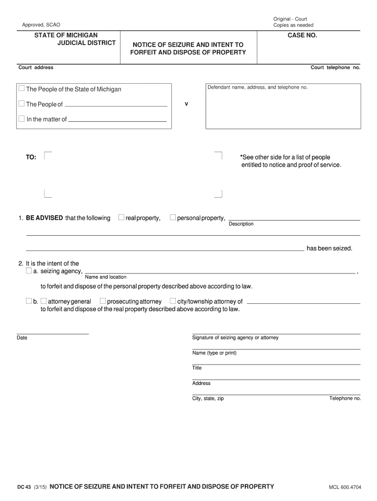 FORFEIT and DISPOSE of PROPERTY  Form