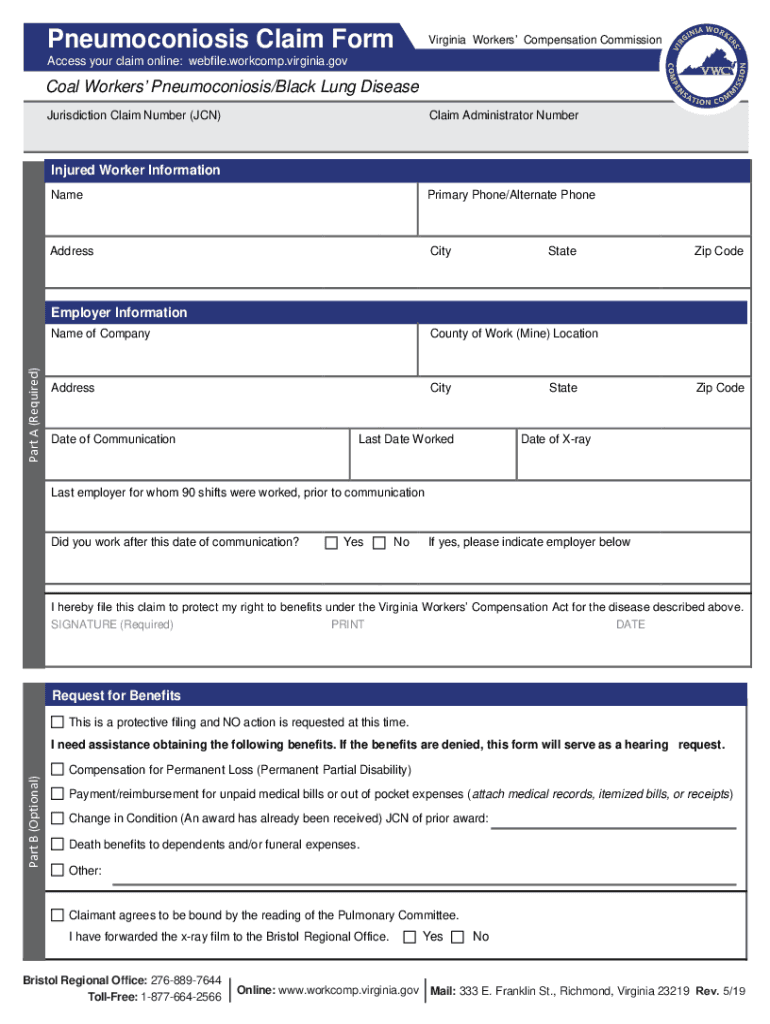  Pneumoconiosis Claim Form 2019-2024