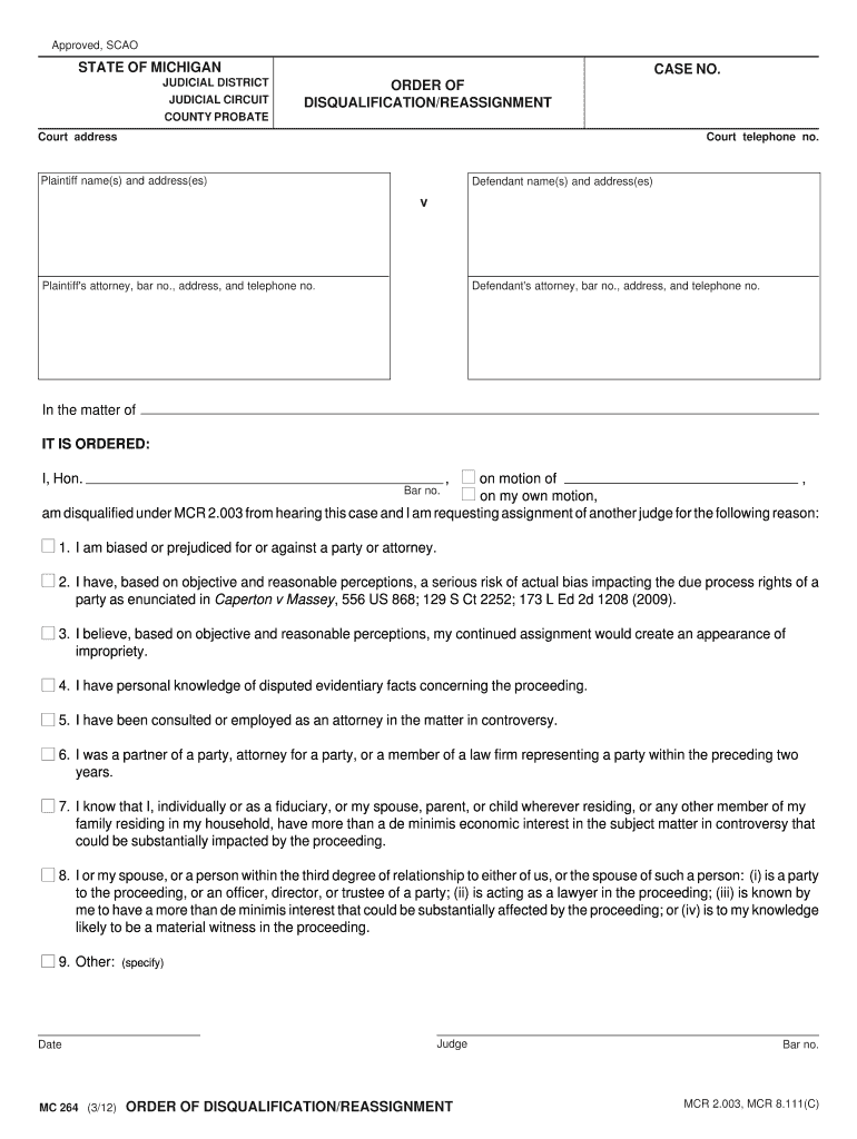 Approved, SCAO STATE of MICHIGAN CASE NO JUDICIAL DISTRICT  Form