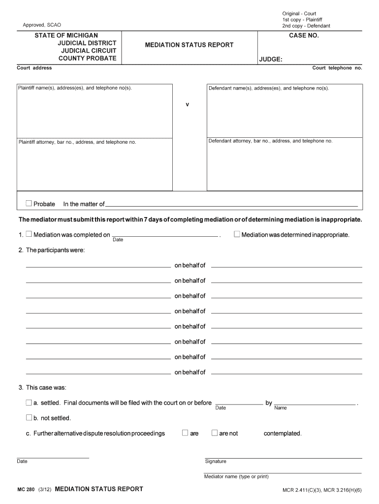 MEDIATION STATUS REPORT  Form