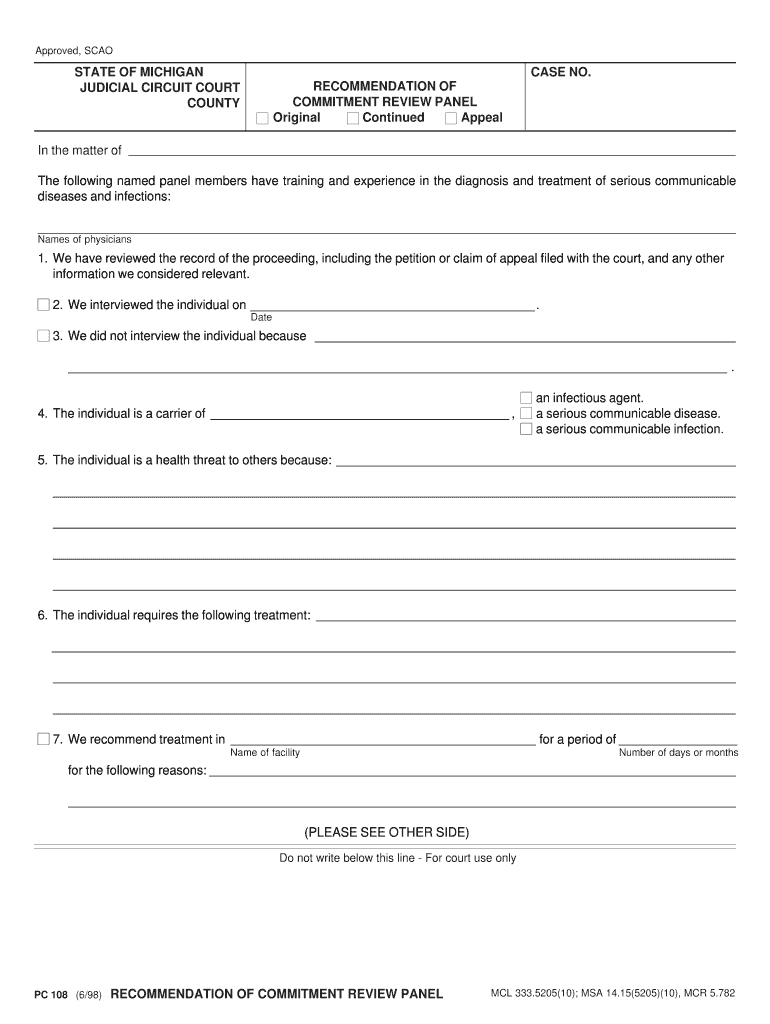 STATE of MICHIGAN CASE NO JUDICIAL CIRCUIT COURT ORDER  Form