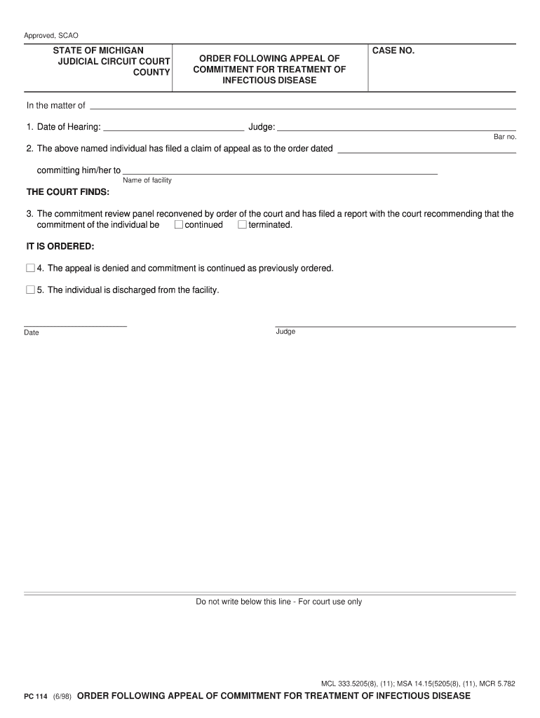 Order Following Appeal of Commitment for Michigan Courts Form