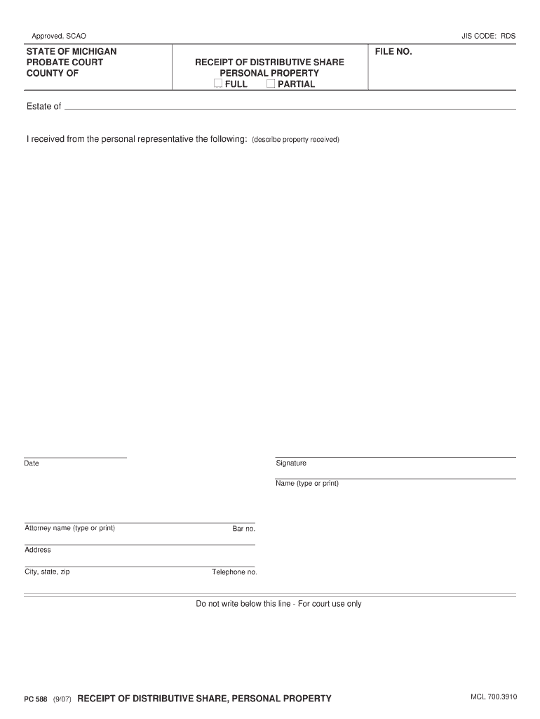 Pc588 Receipt of Distibutive Share Fill Online, Printable  Form