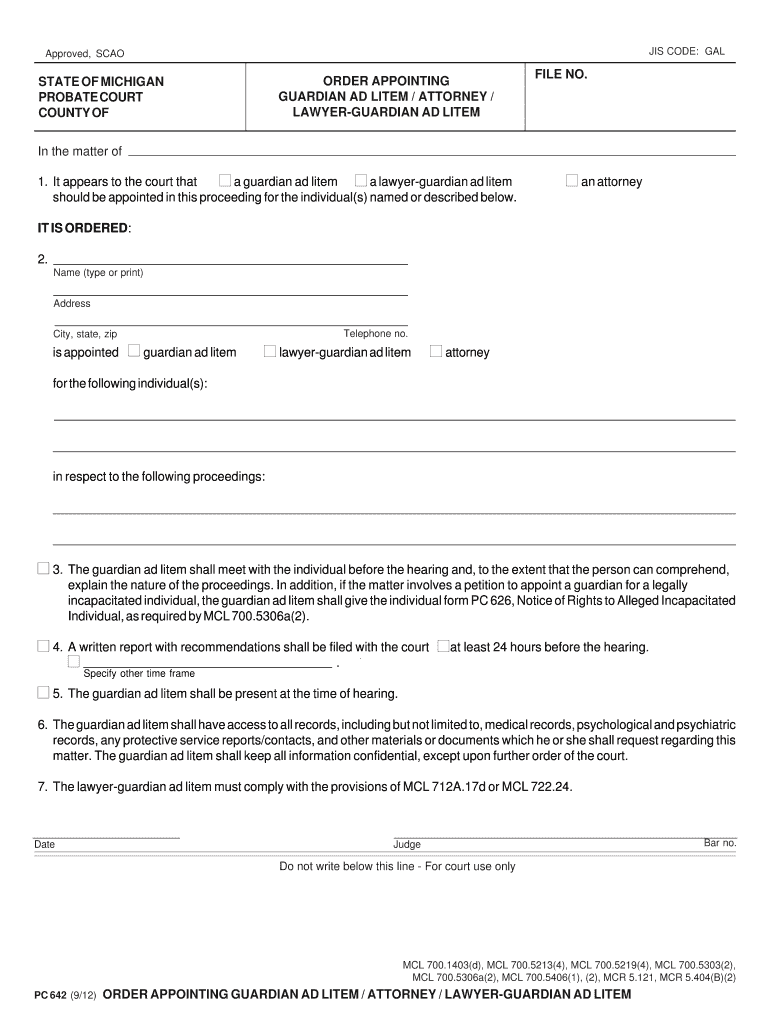 Fillable Online PC642Order Appointing Guardian Ad LitemAttorney  Form