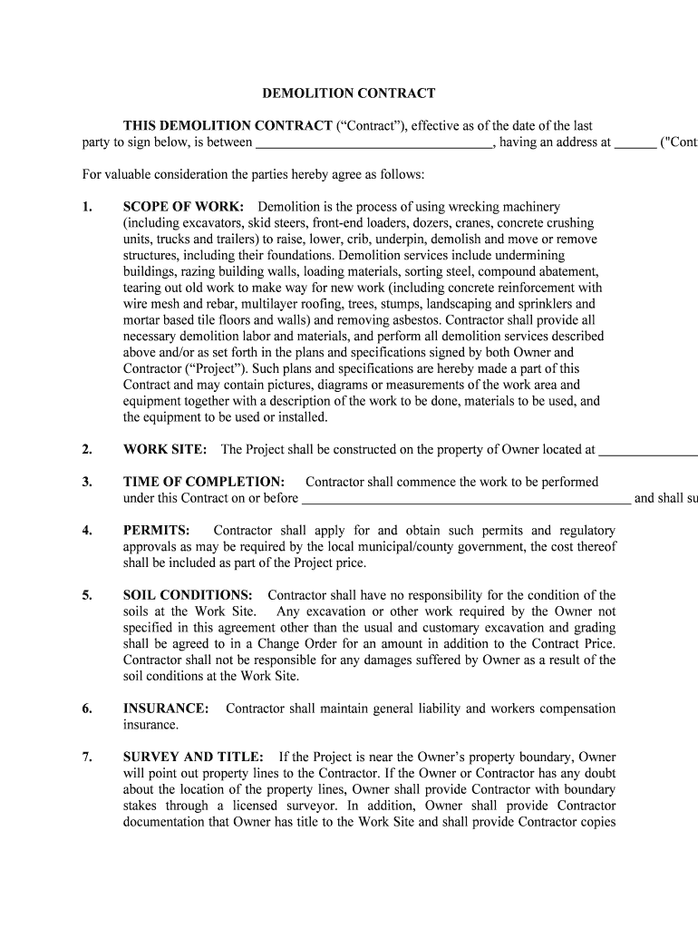 Demolition Services Include Undermining  Form