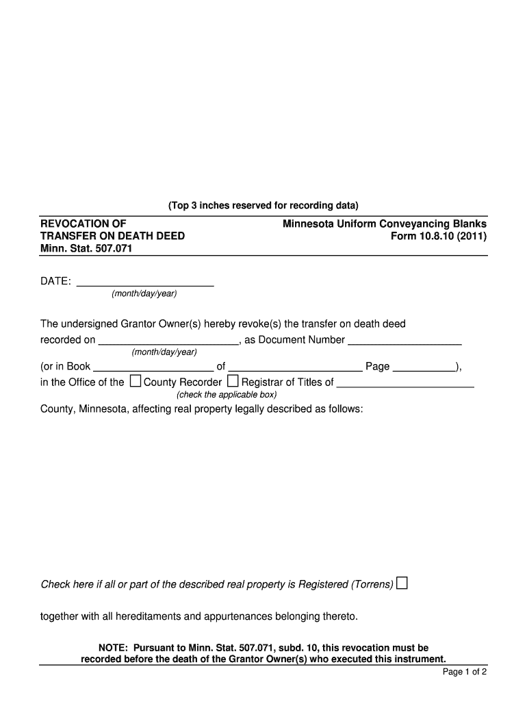 REVOCATION of TRANSFER on DEATH DEED Minn Stat  Form