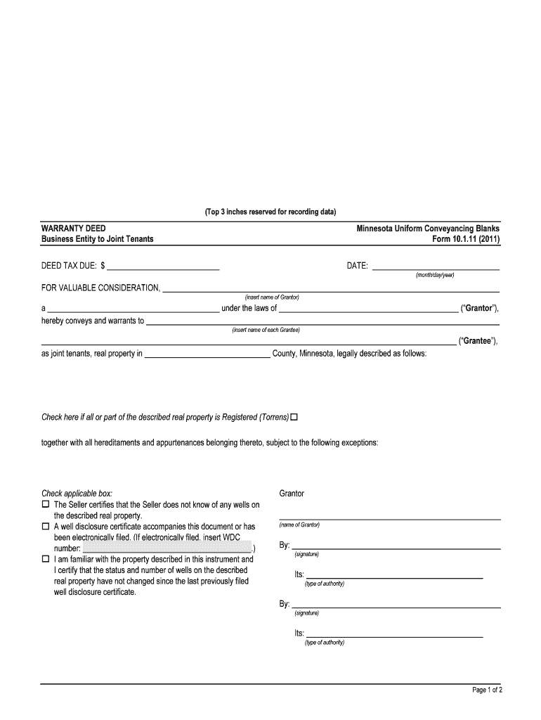 WARRANTY DEED Business Entity to Joint Tenants  Form