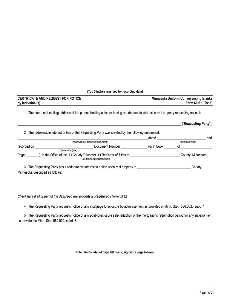 Certificate and Request for Notice by Individuals 60 6  Form