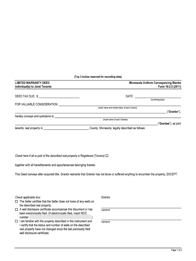 LIMITED WARRANTY DEED Individuals to Joint Tenants  Form