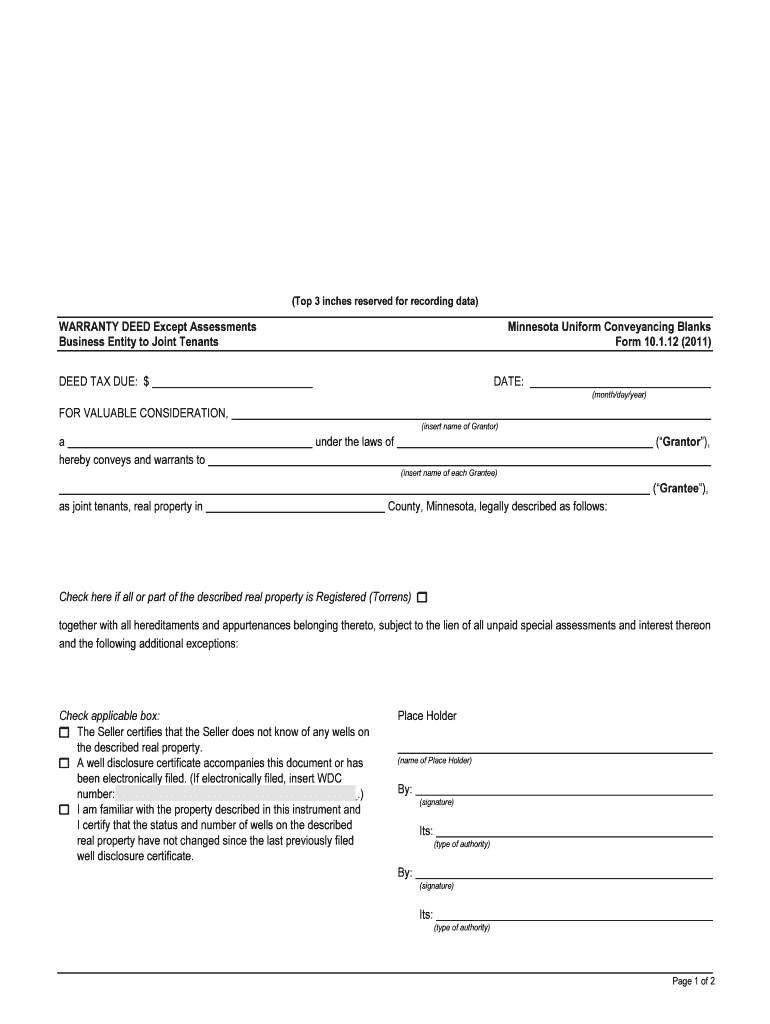 WARRANTY DEED Individuals to Joint Tenants  Form