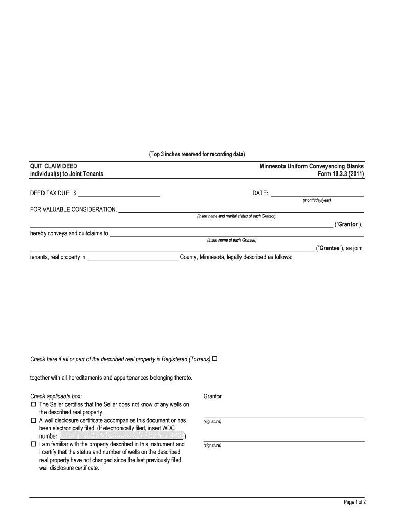 Quit Claim Deed Individuals to Joint Tenants Legal Forms