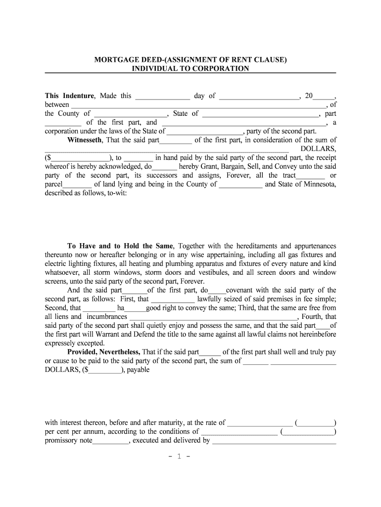 MORTGAGE DEED ASSIGNMENT of RENT CLAUSE  Form