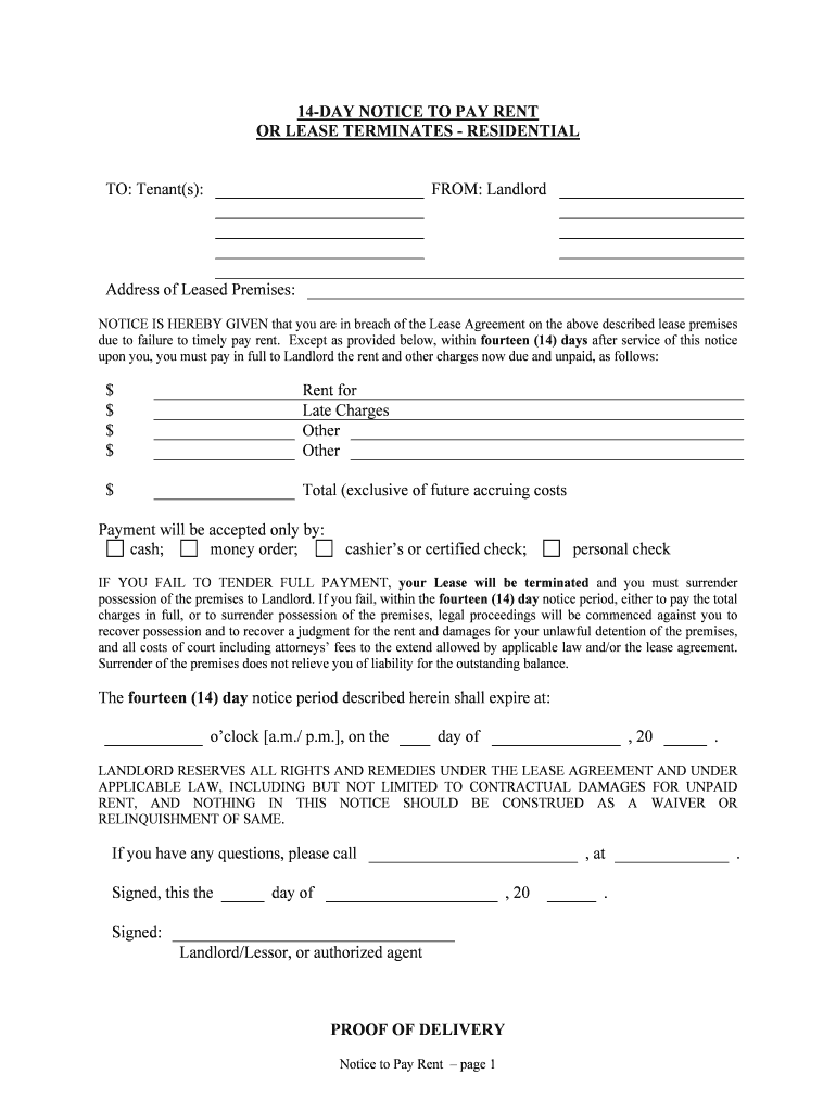 Upon You, You Must Pay in Full to Landlord the Rent and Other Charges Now Due and Unpaid, as Follows  Form