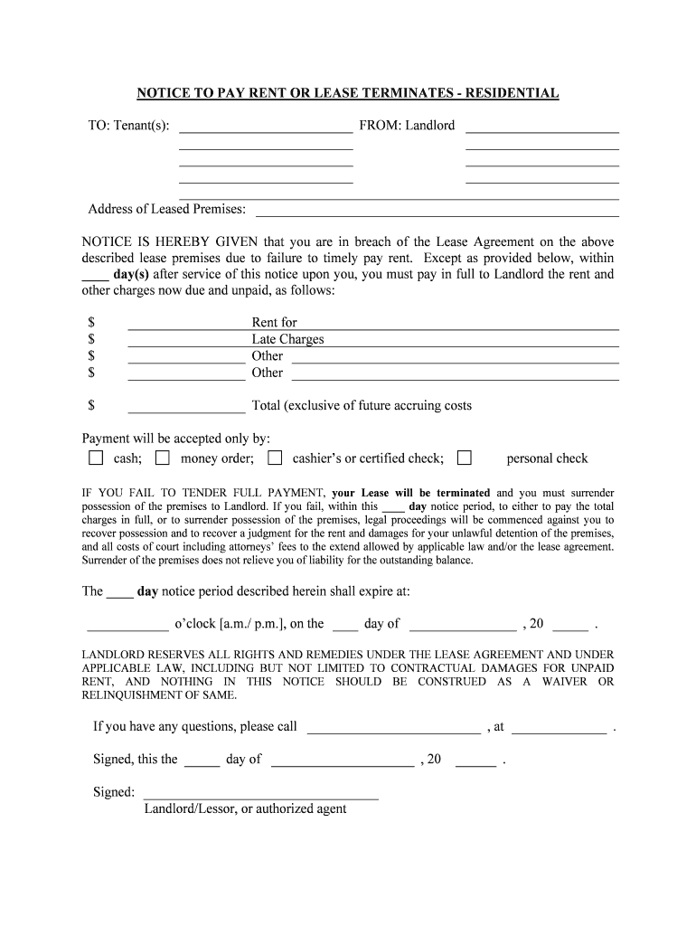Notice to Pay Rent or Vacate Templates Office Com  Form