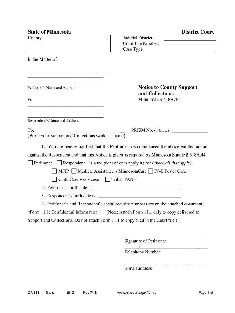 State of Minnesota District Court County Judicial District  Form