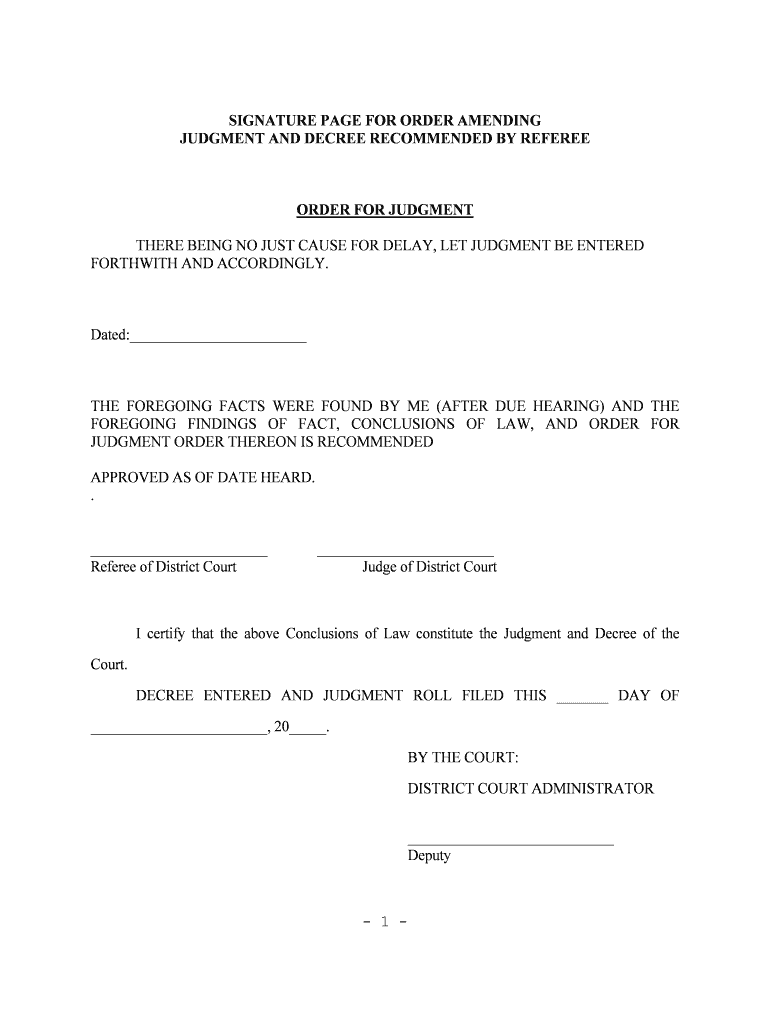 SIGNATURE PAGE for ORDER AMENDING  Form