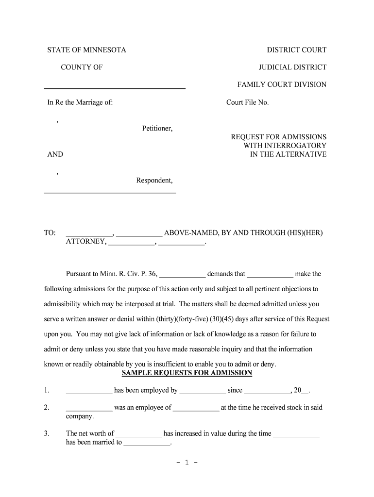 Rule 36 Requests for AdmissionFederal Rules of Civil  Form