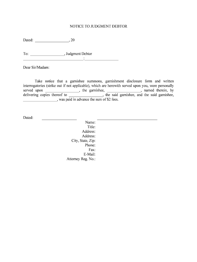 NOTICE to JUDGEMENT DEBTOR Tennessee  Form