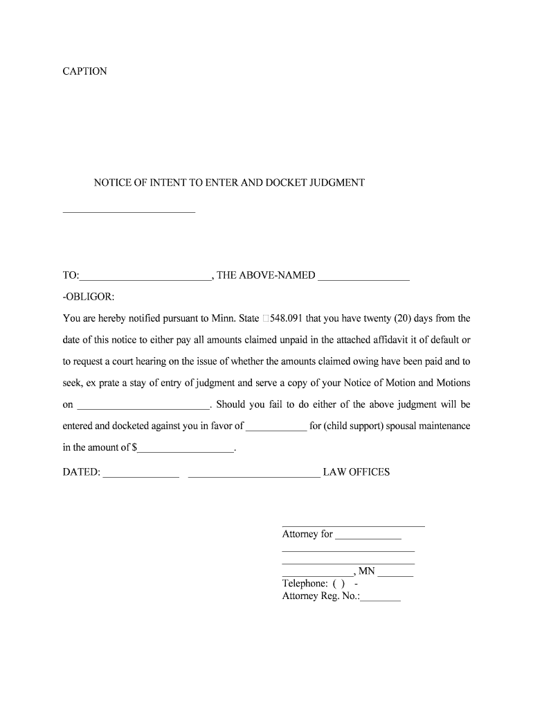 NOTICE of INTENT to ENTER and DOCKET JUDGMENT  Form