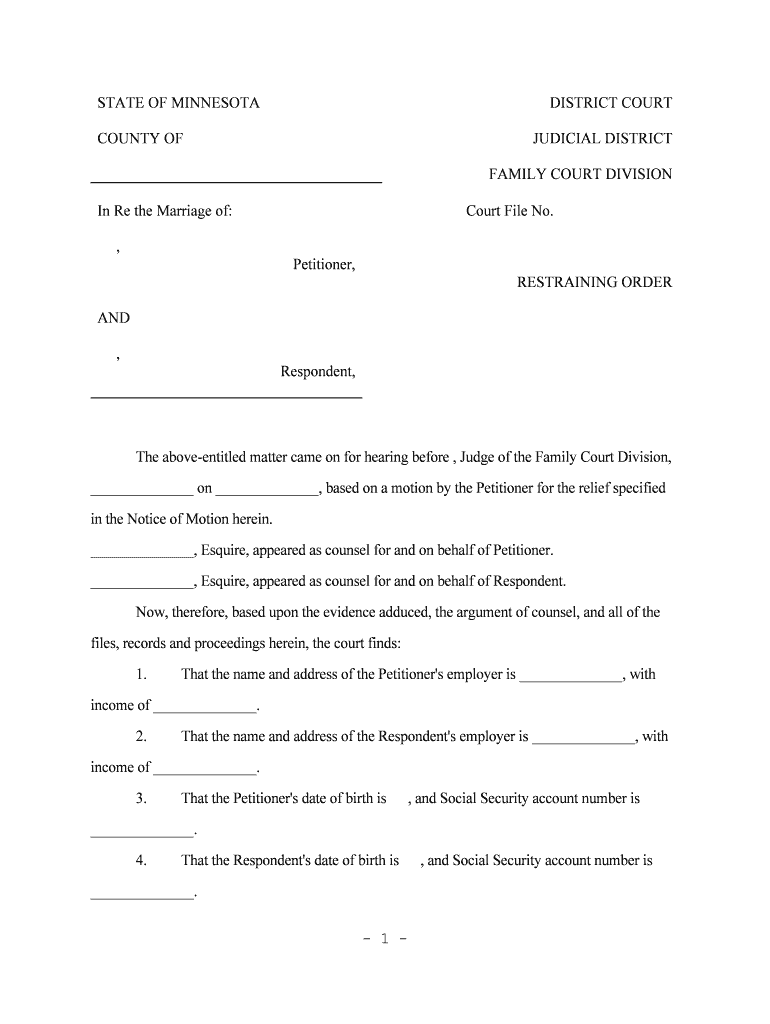 Harassment Restraining Orders Minnesota Judicial Branch  Form